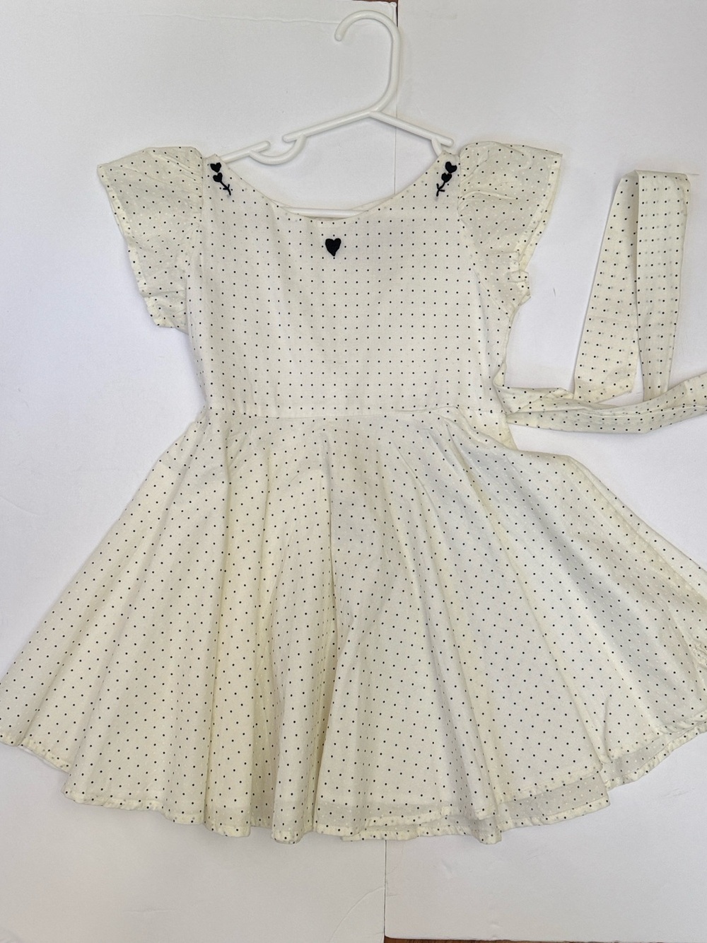 Well Dressed Wolf Boatneck Off White Dot Dress Black Polka Dots Hearts Girls 3T